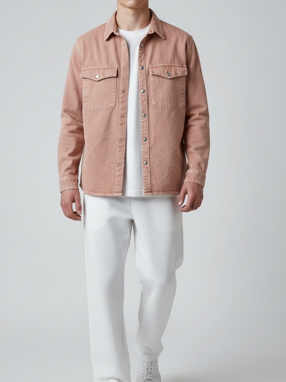 Zara Men's relaxed fit Button-Up Overshirt in Light Dusty Rose Sz L